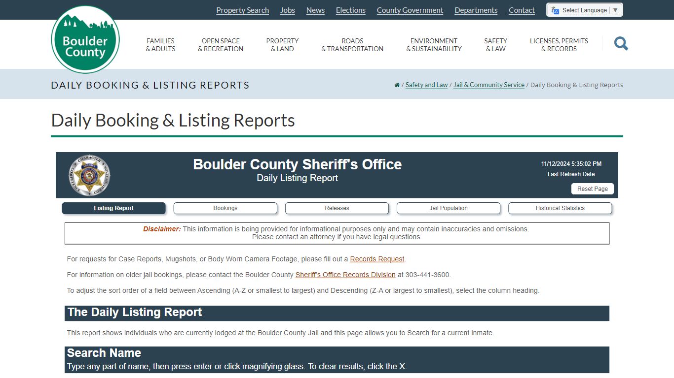 Daily Booking & Listing Reports - Boulder County